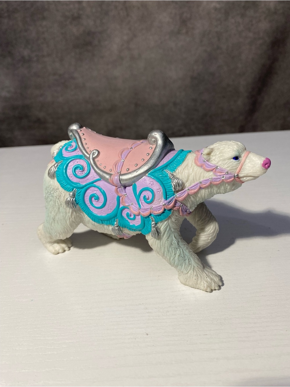 Vintage ELC Early Learning Centre Polar Bear Figure Pink Saddle Harness Glitter